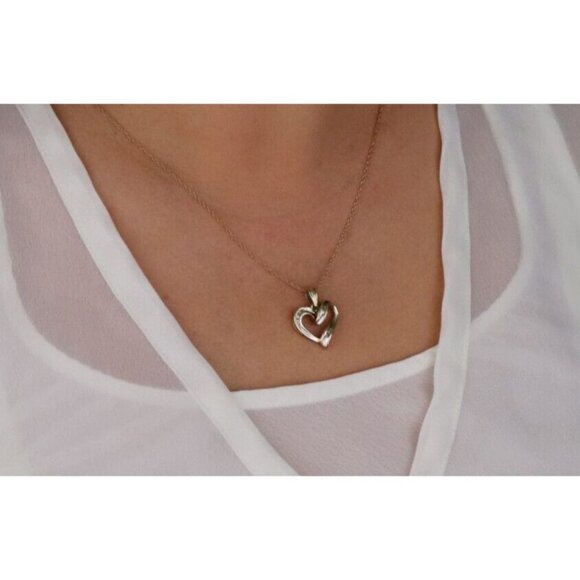 10k Yellow Gold Diamond Heart Necklace 18" Chain - Picture 2 of 7